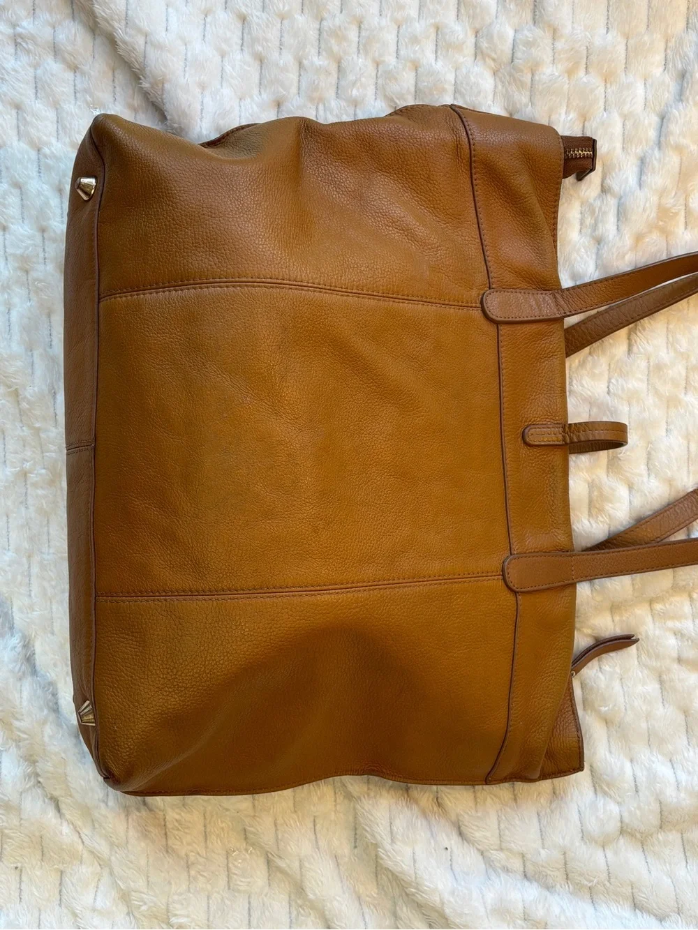 Stella & Max Tan Pebbled Leather Tote Bag Gold Hardware Structured Shoulder Bag